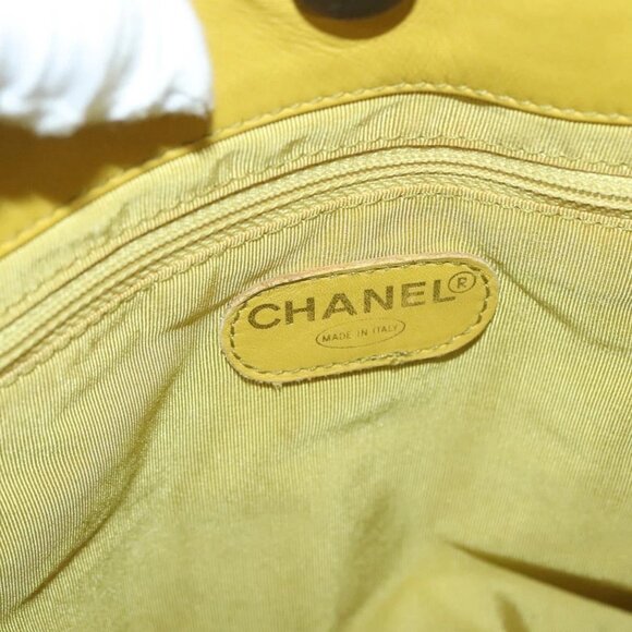 CHANEL COCO Mark Shoulder Bag Lamb Skin Yellow CC Auth BA4184 - Picture 12 of 16